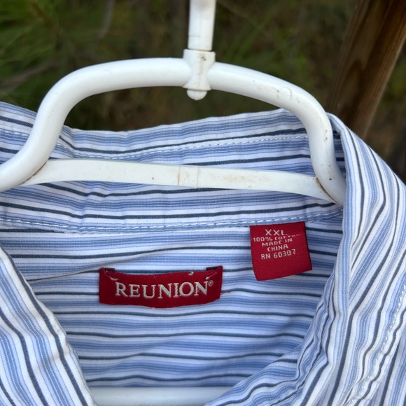 Reunion XXL cotton blue pinstripe button down shirt - Picture 3 of 6